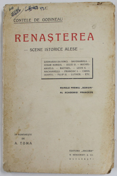 RENASTEREA, SCENE ISTORICE ALESE de CONTELE DE GOBINEAU de A. TOMA