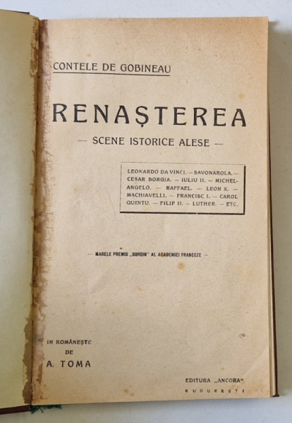 RENASTEREA - SCENE ISTORICE ALESE de CONTELE DE GOBINEAU , EDITIE INTERBELICA