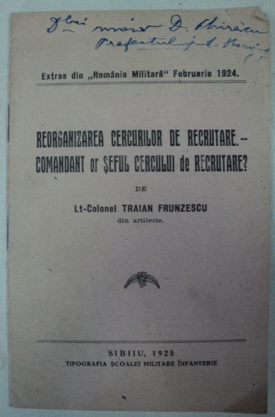 REORGANIZAREA CERCURILOR DE RECRUTARE,COMANDANT OR SEFUL CERCULUI DE RECRUTARE?-1925