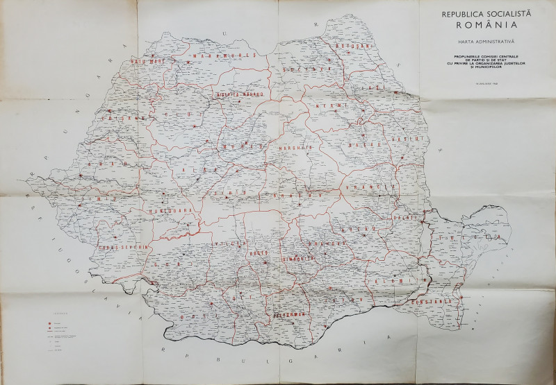 REPUBLICA SOCIALISTA ROMANIA , HARTA ADMINISTRATIVA , 14 IANUARIE , 1968