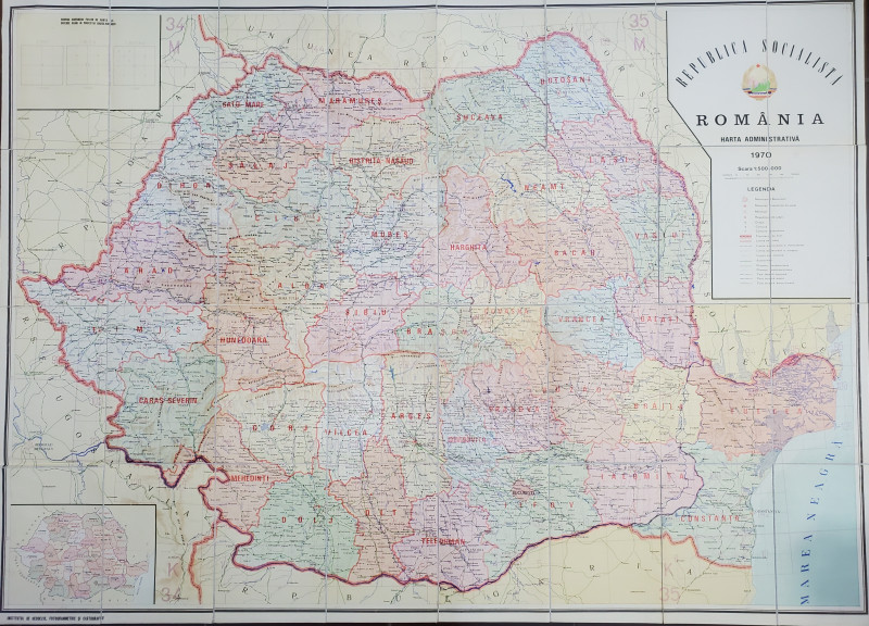 REPUBLICA SOCIALISTA ROMANIA, HARTA ADMINISTRATIVA, SCARA 1 / 500.000, 1970