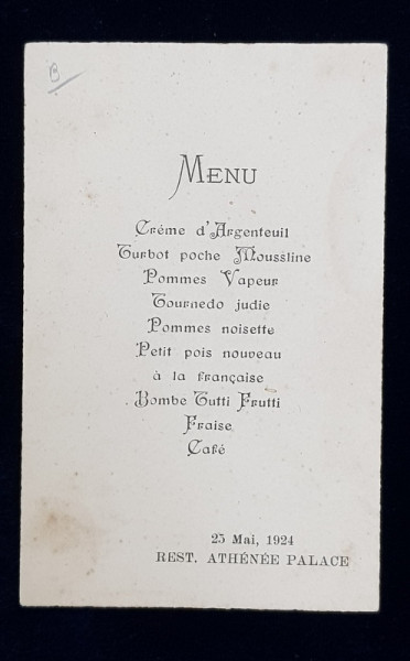 RESTAURANT ATHENEE PALACE , MENIU , 23 MAI,  1924