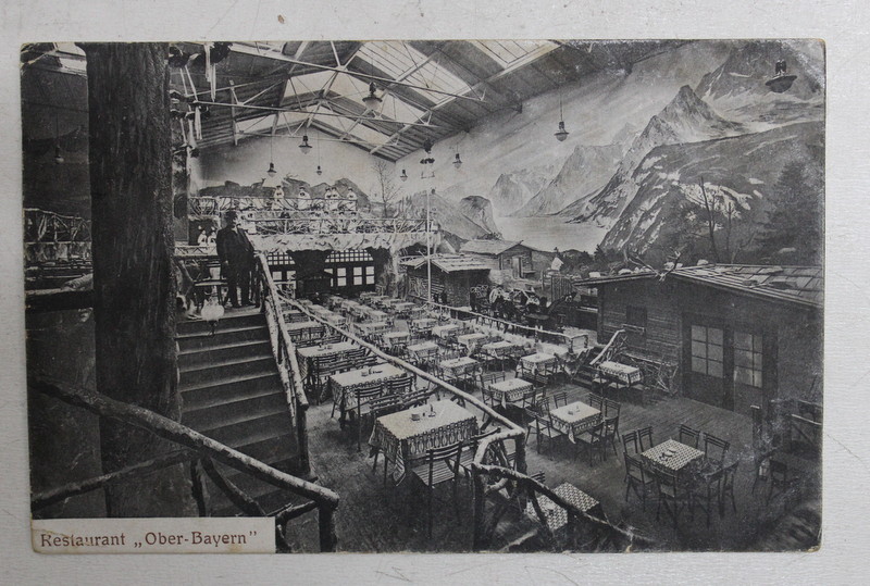 RESTAURANT ' OBER - BAYERN ' , CARTE POSTALA ILUSTRATA , MONOCROMA, CIRCULATA , INCEPUTUL SECOLULUI XX