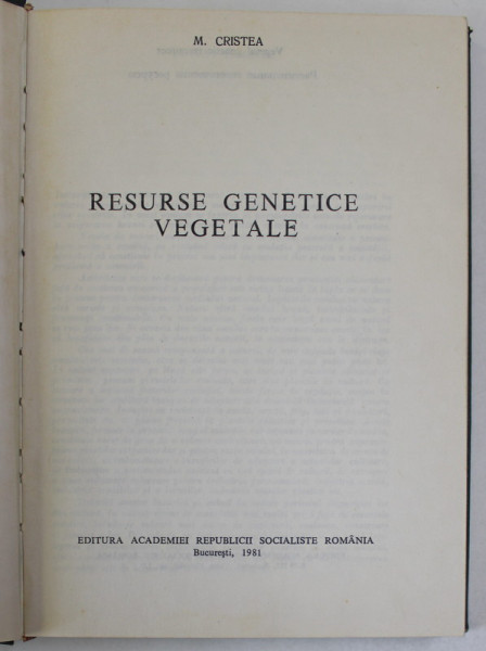RESURSE GENETICE VEGETALE , 1981