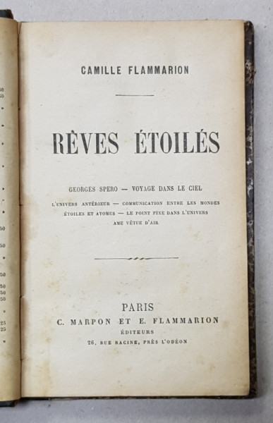 REVES ETOILES par CAMILLE FLAMMARION , 1888, CONTINE EX LIBRIS *