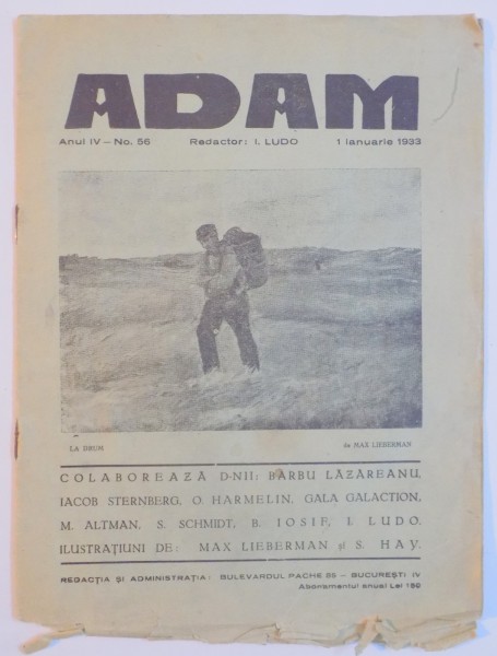 REVISTA ADAM , ANUL IV , NR. 56 , 1 IANUARIE 1933 , REDACTOR I. LUDO