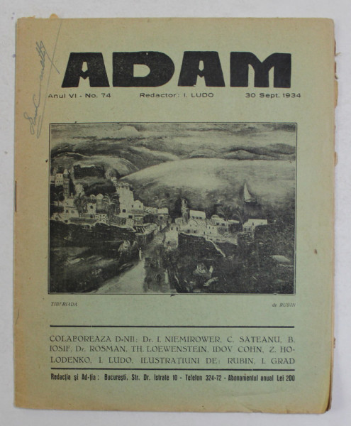 REVISTA ADAM , ANUL VI. , NO. 74 , 30 SEPTEMRBRIE 1934