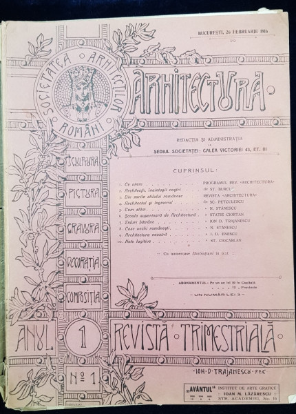 REVISTA ARHITECTURA, ANUL I, NR. 1, 26 FEBRUARIE 1916