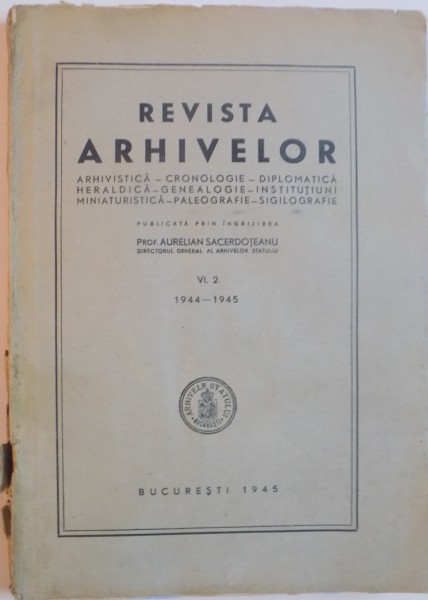 REVISTA ARHIVELOR, PUBLICATA PRIN INGRIJIREA PROF. AURELIAN SACERDOTEANU, VOL. II (1944-1945) , PREZINTA HALOURI DE APA