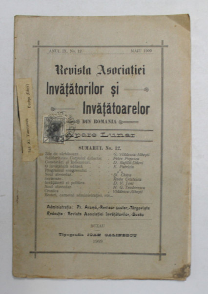 REVISTA ASOCIATIEI INVATATORILOR SI INVATATOARELOR DIN ROMANIA , ANUL IX  , NR. 12 , MAI , 1909