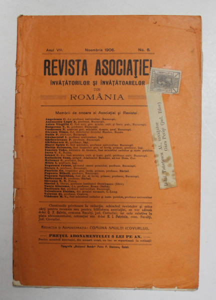 REVISTA  ASOCIATIEI  INVATATORILOR SI INVATATOARELOR DIN ROMANIA , ANUL VII , NO. 6 , NOIEMBRIE 1906