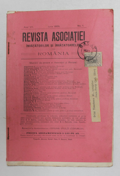 REVISTA ASOCIATIEI INVATATORILOR SI INVATATOARELOR DIN ROMANIA , ANUL VII , NR. 1 , IUNIE , 1906