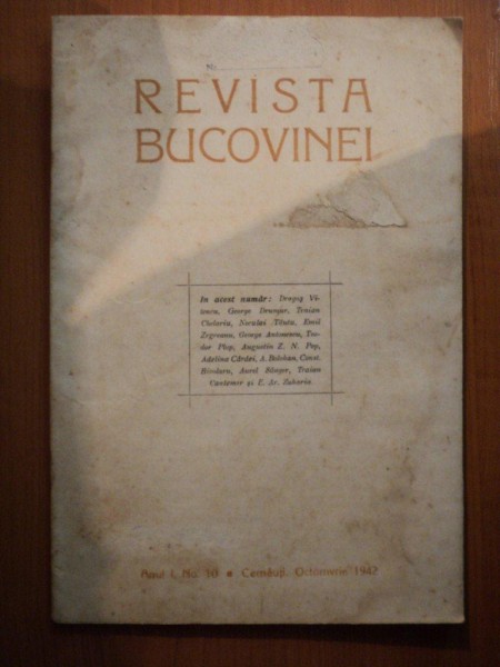 REVISTA BUCOVINEI , ANUL I , NR. 10 , OCTOMVRIE 1992 , Cernauti