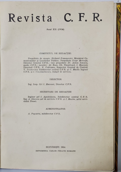 Revista C. F. R., Anul XXI, 1934, Ianuarie - Decembrie - Bucuresti, 1934