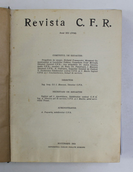REVISTA C.F.R. ANUL XXI , 1934,  PREZINTA HALOURI DE APA *