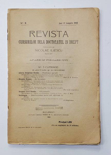 REVISTA CURSURILOR DELA DOCTORATUL IN DREPT , NR. 3 , JOI 17 IANUARIE  , 1908