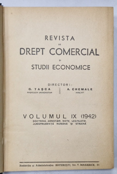 REVISTA DE DREPT COMERCIAL SI STUDII ECONOMICE , VOLUMUL IX , 1942