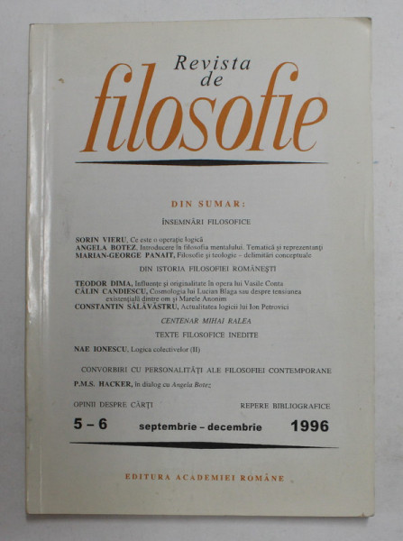 REVISTA DE FILOSOFIE , NR. 5 - 6 , SEPT. - DECEMBRIE , 1966