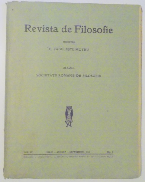 REVISTA DE FILOSOFIE , VOL IX , IULIE - AUGUST - SEPTEMBRIE1923 , NO. 2
