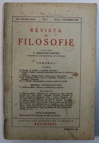 REVISTA DE FILOSOFIE - VOL. XIII ( SERIE NOUA ) , NR . 3 , IULIE - SEPTEMBRIE , 1928