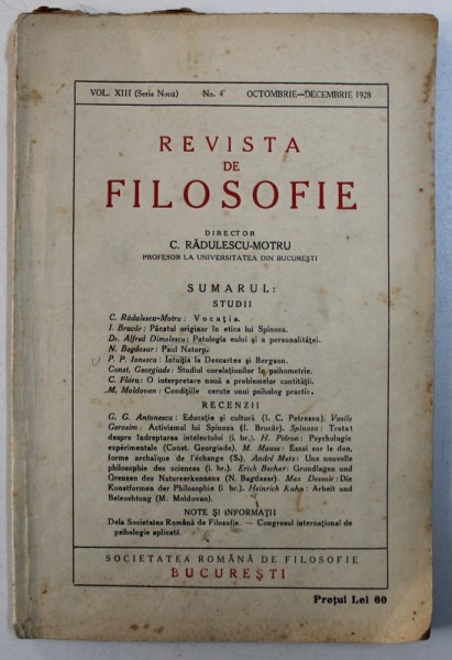 REVISTA DE FILOSOFIE - VOL. XIII ( SERIE NOUA ) , NR . 4 , OCTOMBRIE - DECEMBRIE    , 1928