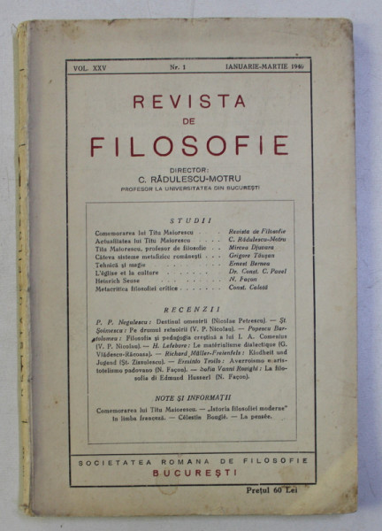 REVISTA DE FILOSOFIE , VOL. XXV , NR . 1 , IANUARIE - MARTIE , 1940