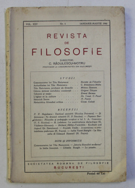 REVISTA DE FILOSOFIE , VOL. XXV , NR . 1 , IANUARIE - MARTIE , 1940