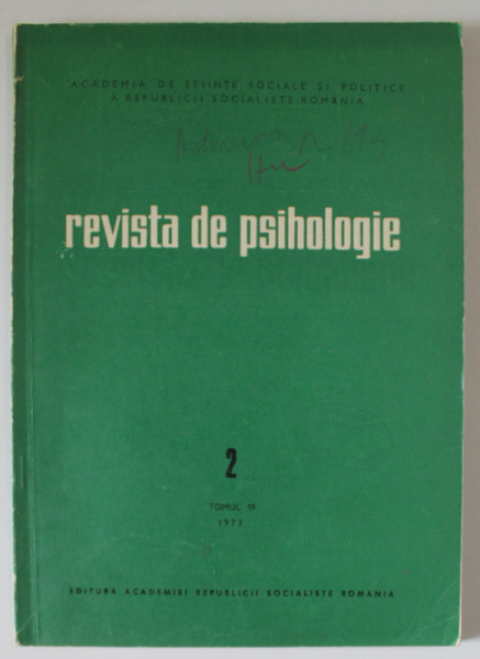 REVISTA DE PSIHOLOGIE , NR. 2 , TOMUL 19 , 1973