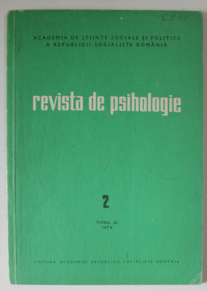 REVISTA DE PSIHOLOGIE , NR. 2 , TOMUL 20 , 1974