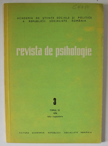 REVISTA DE PSIHOLOGIE , NR. 3 , TOMUL 22, 1976