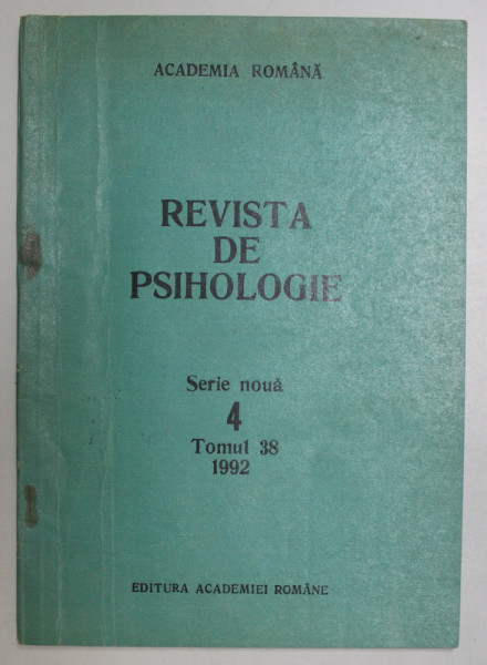 REVISTA DE PSIHOLOGIE , SERIE NOUA , TOMUL 38   , NR. 4   , 1992