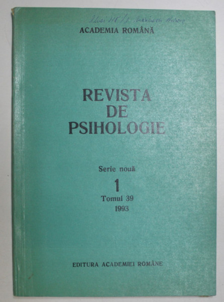 REVISTA DE PSIHOLOGIE , SERIE NOUA , TOMUL 39 , NR. 1  , 1993