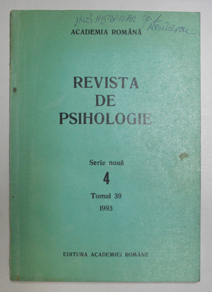 REVISTA DE PSIHOLOGIE , SERIE NOUA , TOMUL 39   , NR. 4   , 1993