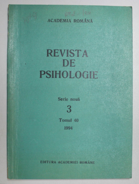 REVISTA DE PSIHOLOGIE , SERIE NOUA , TOMUL 40 , NR. 3  , 1994