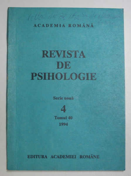 REVISTA DE PSIHOLOGIE , SERIE NOUA , TOMUL 40   , NR.4   , 1994