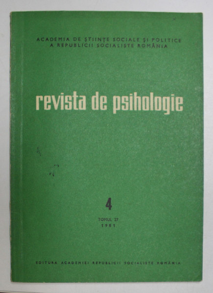 REVISTA DE PSIHOLOGIE , TOMUL 27   , NR. 4  , 1981