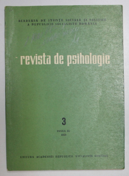 REVISTA DE PSIHOLOGIE , TOMUL 35   , NR. 3 , 1989