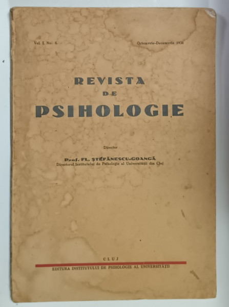REVISTA DE PSIHOLOGIE , VOL. 1 , No. 4 ,OCTOMBRIE - DECEMBRIE , 1938