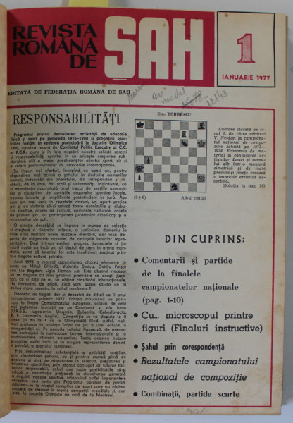 REVISTA DE SAH , ORGAN AL FEDERATIEI ROMANE DE SAH ,  COLEGAT DE 24  NUMERE SUCCESIVE , IANUARIE 1977 - DECEMBRIE 1978