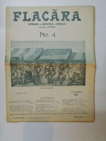 REVISTA FLACARA , ANUL VII , NR. 4 , 31 DECEMBRIE 1921