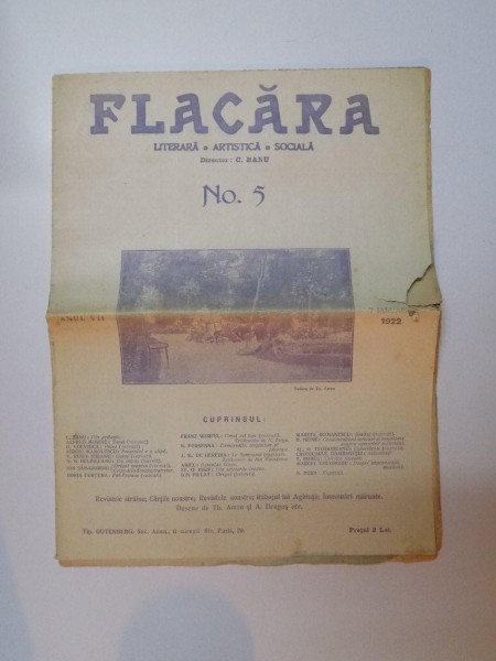 REVISTA FLACARA , ANUL VII , NR. 5 , 7 IANUARIE 1922