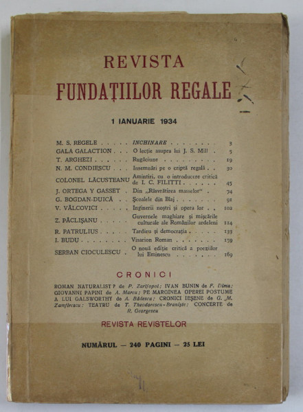 REVISTA  FUNDATIILOR REGALE , ANUL I , NR. 1 , IANUARIE , 1934
