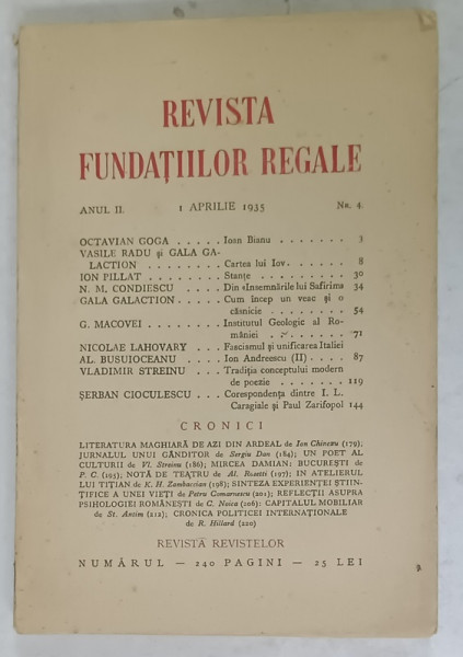REVISTA FUNDATIILOR REGALE , ANUL II , 1 APRILIE , Nr. 4 ,  1935