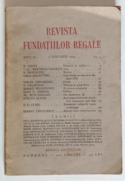REVISTA FUNDATIILOR REGALE , ANUL II  , NR. 1 , IANUARIE 1935