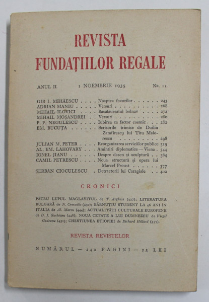 REVISTA  FUNDATIILOR REGALE , ANUL II , NR. 11  , 1 NOIEMBRIE , 1935