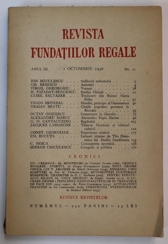 REVISTA FUNDATIILOR REGALE , ANUL III , NR. 10 ,1 OCTOMBRIE  , 1936