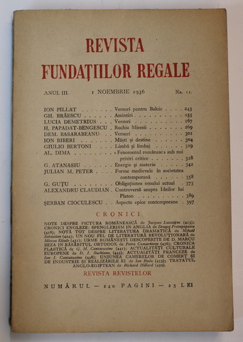 REVISTA FUNDATIILOR REGALE , ANUL III , NR. 11 ,1 NOIEMBRIE  , 1936