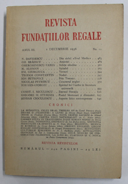 REVISTA  FUNDATIILOR REGALE , ANUL III , NR. 12 , 1 DECEMBRIE 1936
