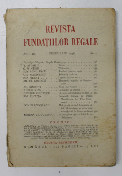 REVISTA FUNDATIILOR REGALE , ANUL III , NR. 2 , 1 FEBRUARIE1936