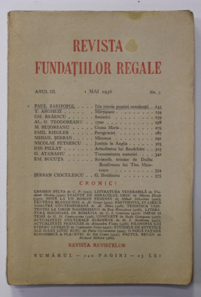 REVISTA FUNDATIILOR REGALE , ANUL III , NR. 5 , 1 MAI , 1936